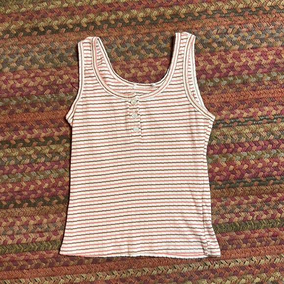 PINK & BROWN HENLEY STRIPE TANK TOP - Picture 1 of 3